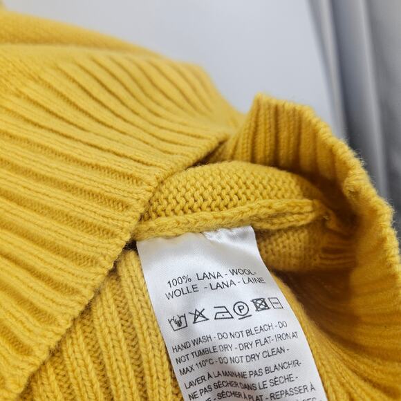 Seven Gauge Mens Sweater Yellow 100% Wool Knit Collared V-neck Pullover Size L - Picture 3 of 4